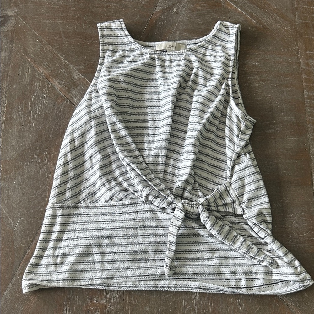 LOFT Striped Sleeveless Tie-Front Tank - White & Gray